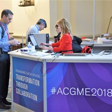 Andrea Rio hard at work at the Information Booth at this spring&#39;s Annual Educational Conference in Orlando, Florida