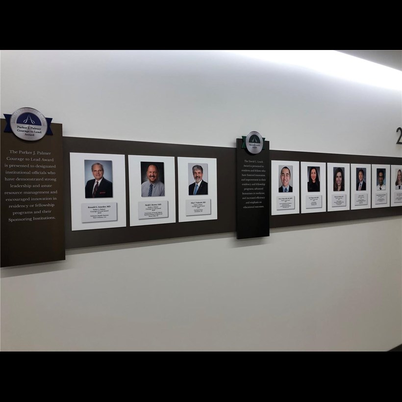 Awardees are honored in displays throughout the ACGME office space in Chicago