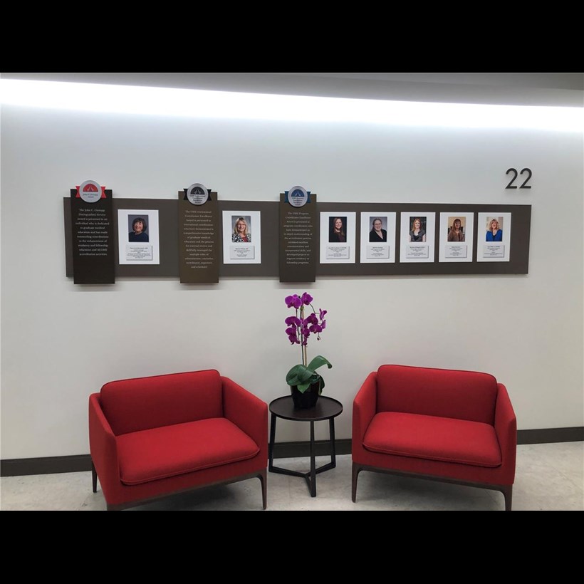 Awardees are honored in displays throughout the ACGME office space in Chicago