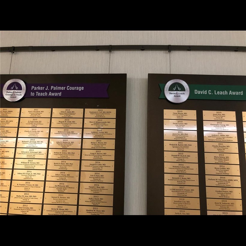 Awardees are honored in displays throughout the ACGME office space in Chicago