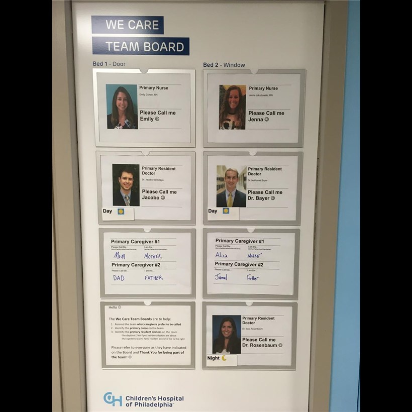 An example of the care team boards implemented at CHOP